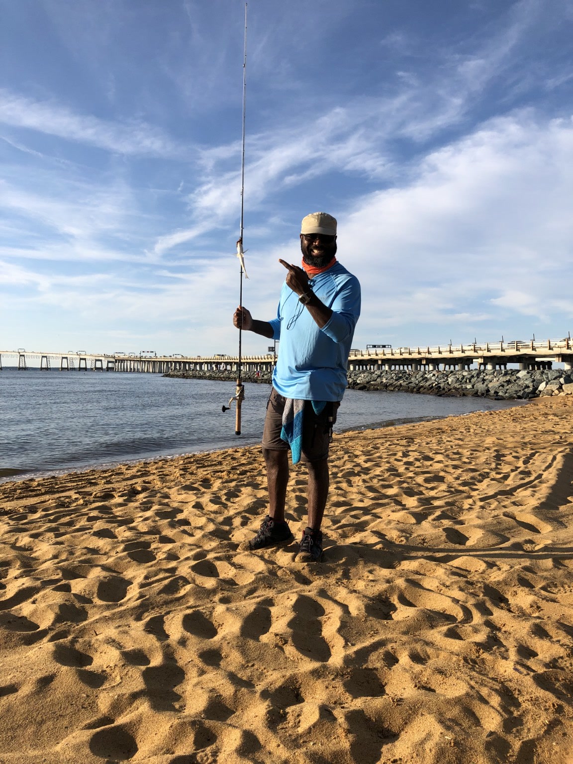 William Storm fishing along the open Chesapeake Bay shoreline